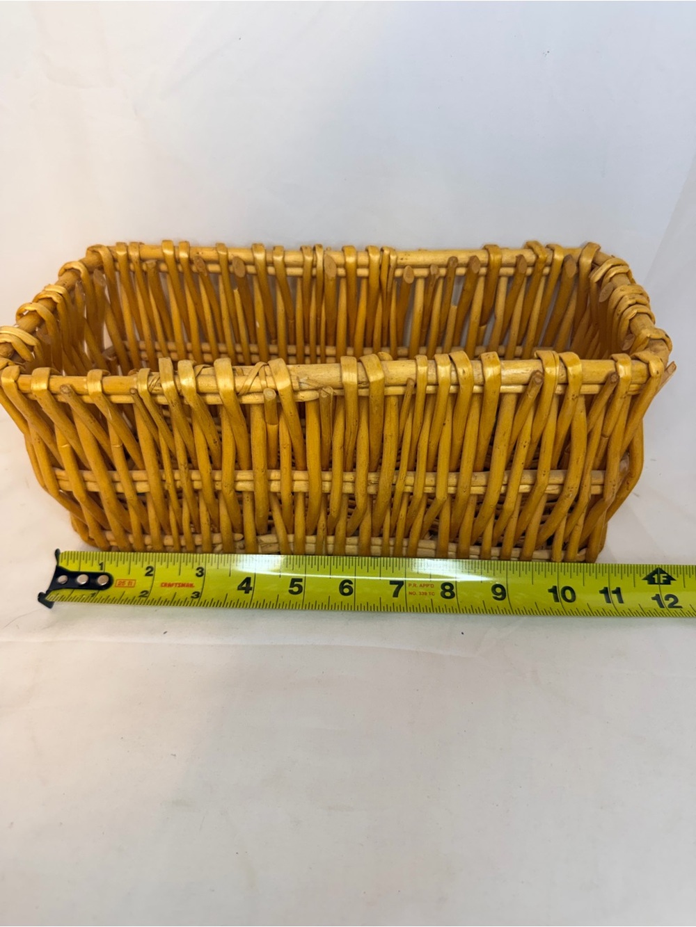 Wicker Storage Basket Home Decor Medium Yellow Rectangle Woven Rustic Farmhouse